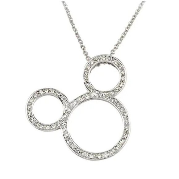 Disney Arribas Mickey Mouse Necklace Open Icon Crystals Swarovski Silver Toned - Picture 1 of 5